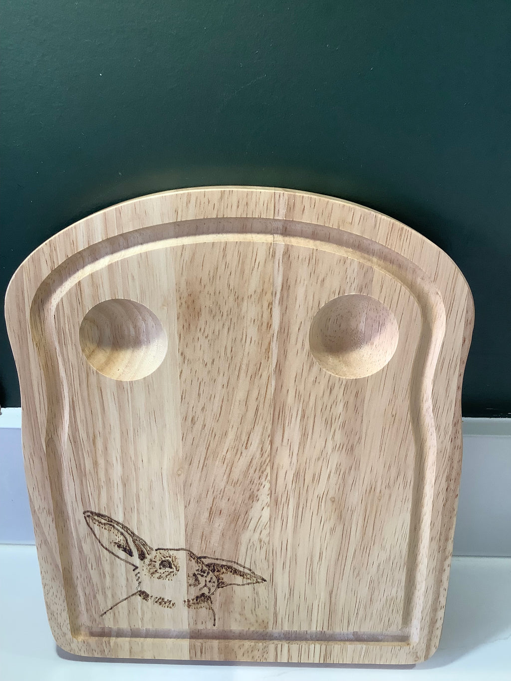 Hand-decorated with pyrography, this Hevea wood egg board with Connie Bunny design, handcrafted for  the perfect gift for kids, or grown ups!