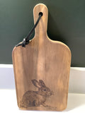 Hand-decorated Acacia wood serving board with  bunny design, handcrafted coastal gift