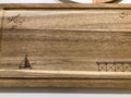 Cartoon illustration of Saltburn Pier and yacht, coastal art  gift. Acacia wood with hand drawn  image  with pyrography