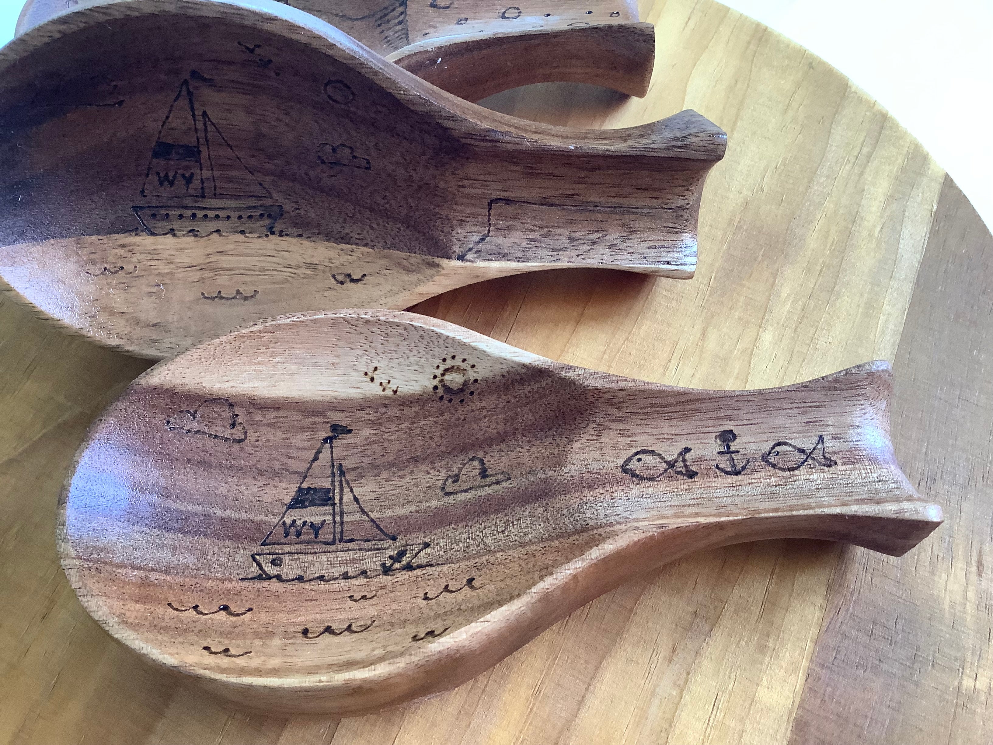 Hand-Decorated Wooden Spoon Rest or Trinket Dish