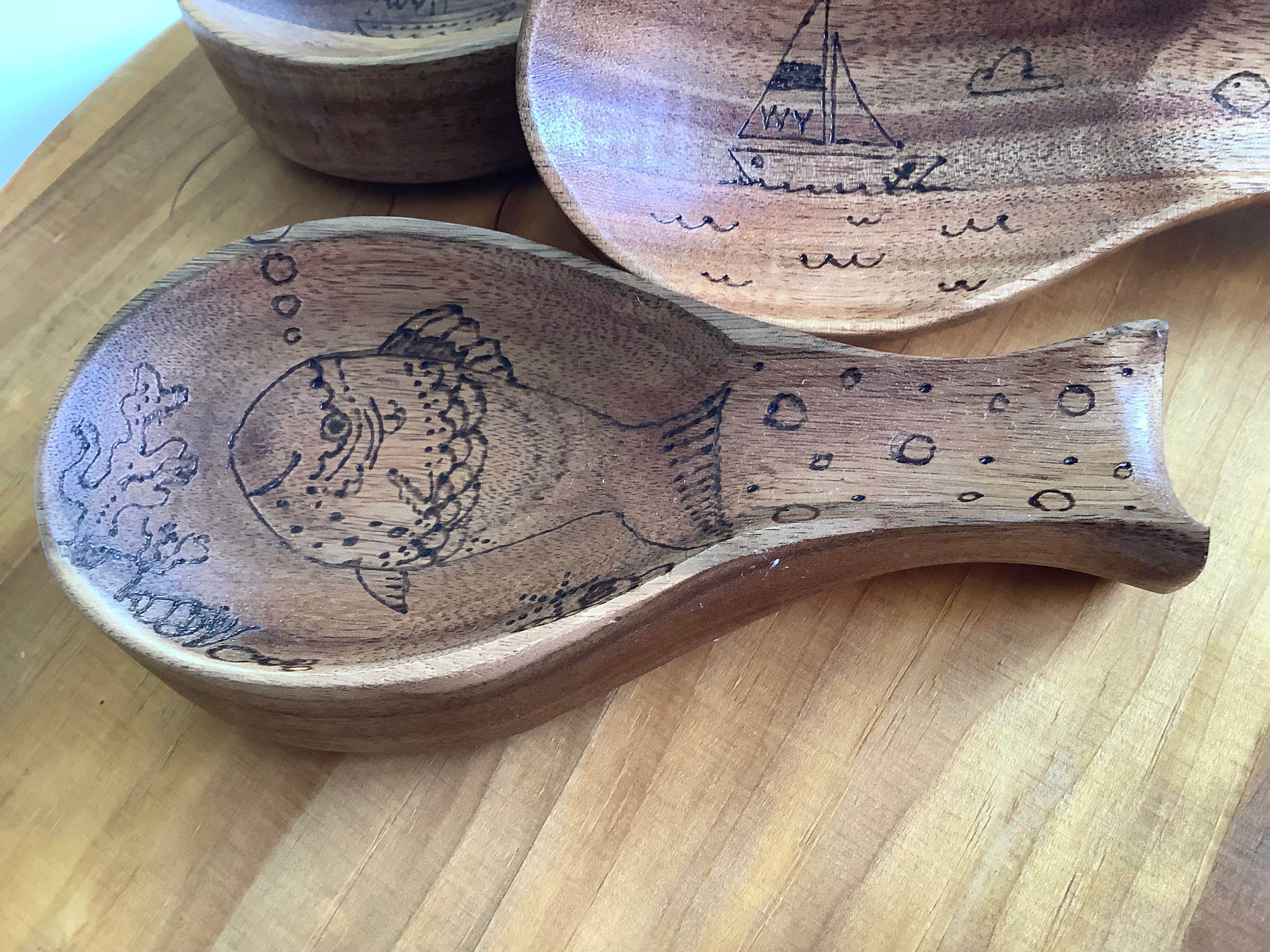 Hand-Decorated Wooden Spoon Rest or Trinket Dish