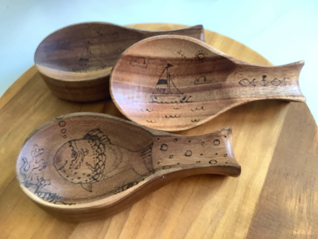 Hand-Decorated Wooden Spoon Rest or Trinket Dish