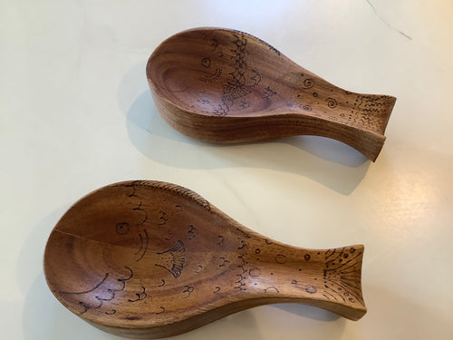 Hand-Decorated Wooden Spoon Rest or Trinket Dish